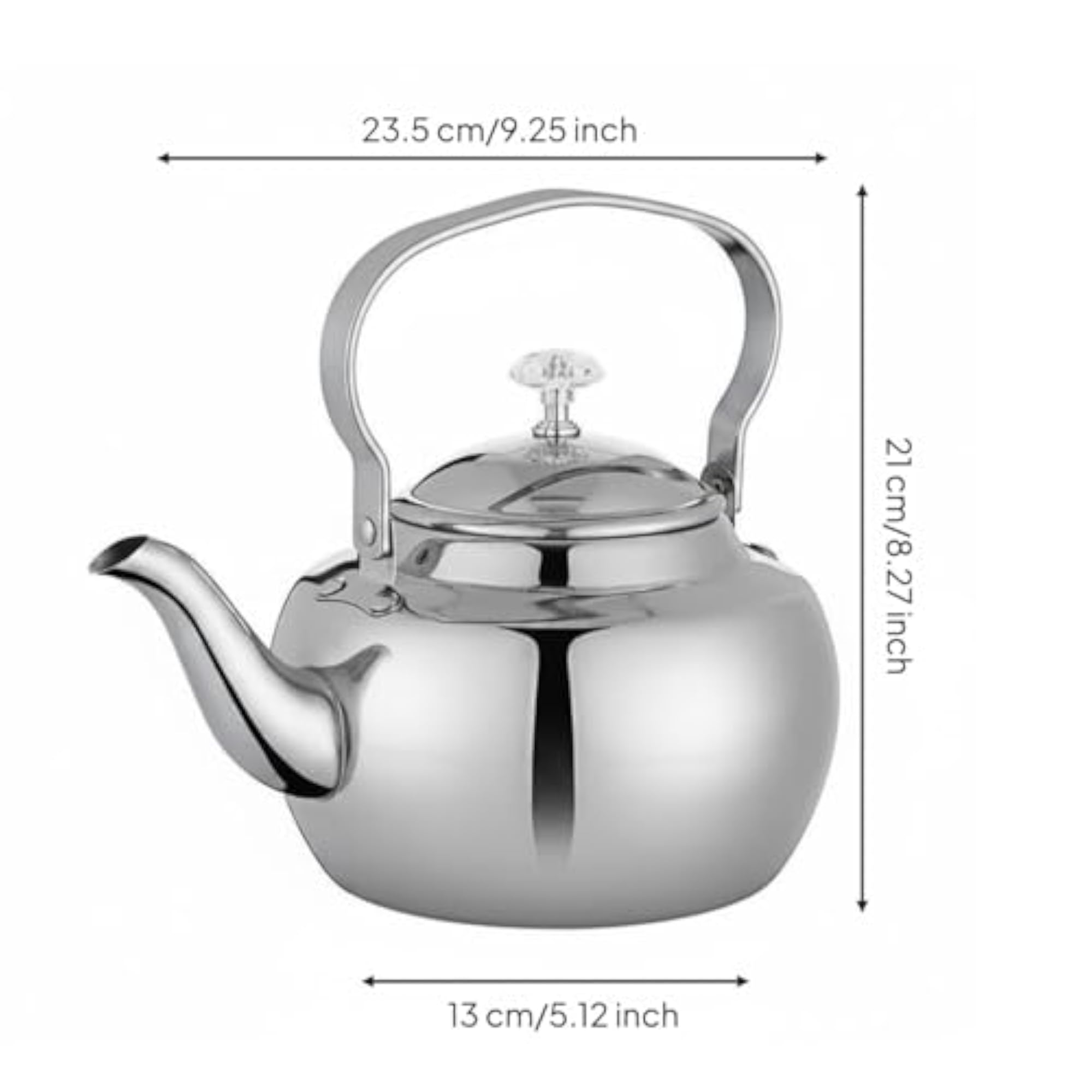 Curved Spout Stainless Steel Tea Kettle with Folding Handle